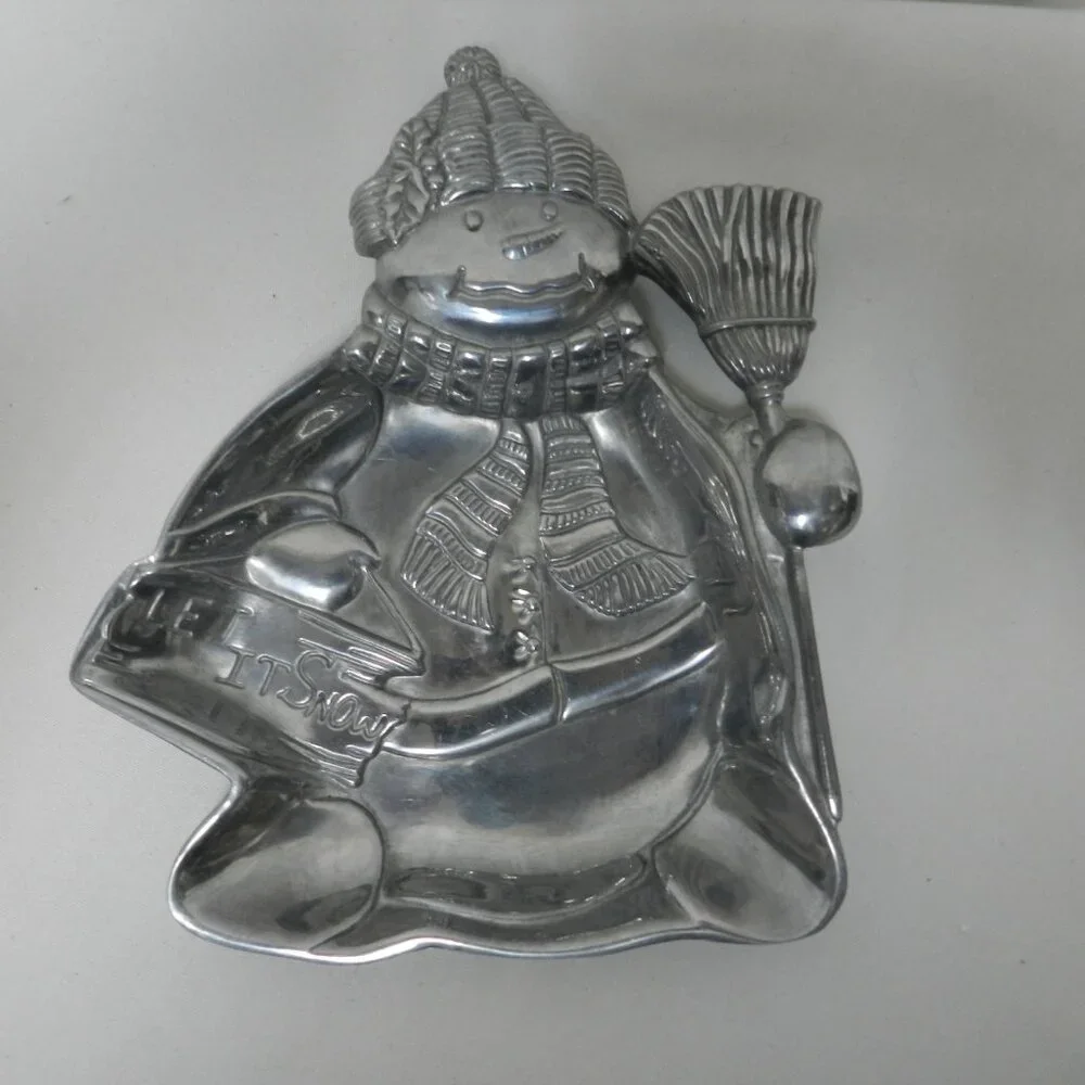 Lenox Yuletide Metal Serveware Snowman Tray Christmas Holidays Candy Dish w/ Box